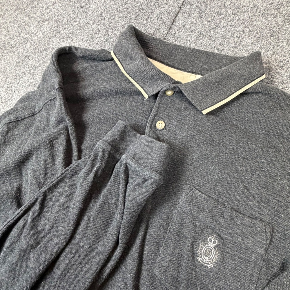 Bugle Boy Original Mens XL Gray Long Sleeve Polo Shirt Cotton Pique Crest Logo